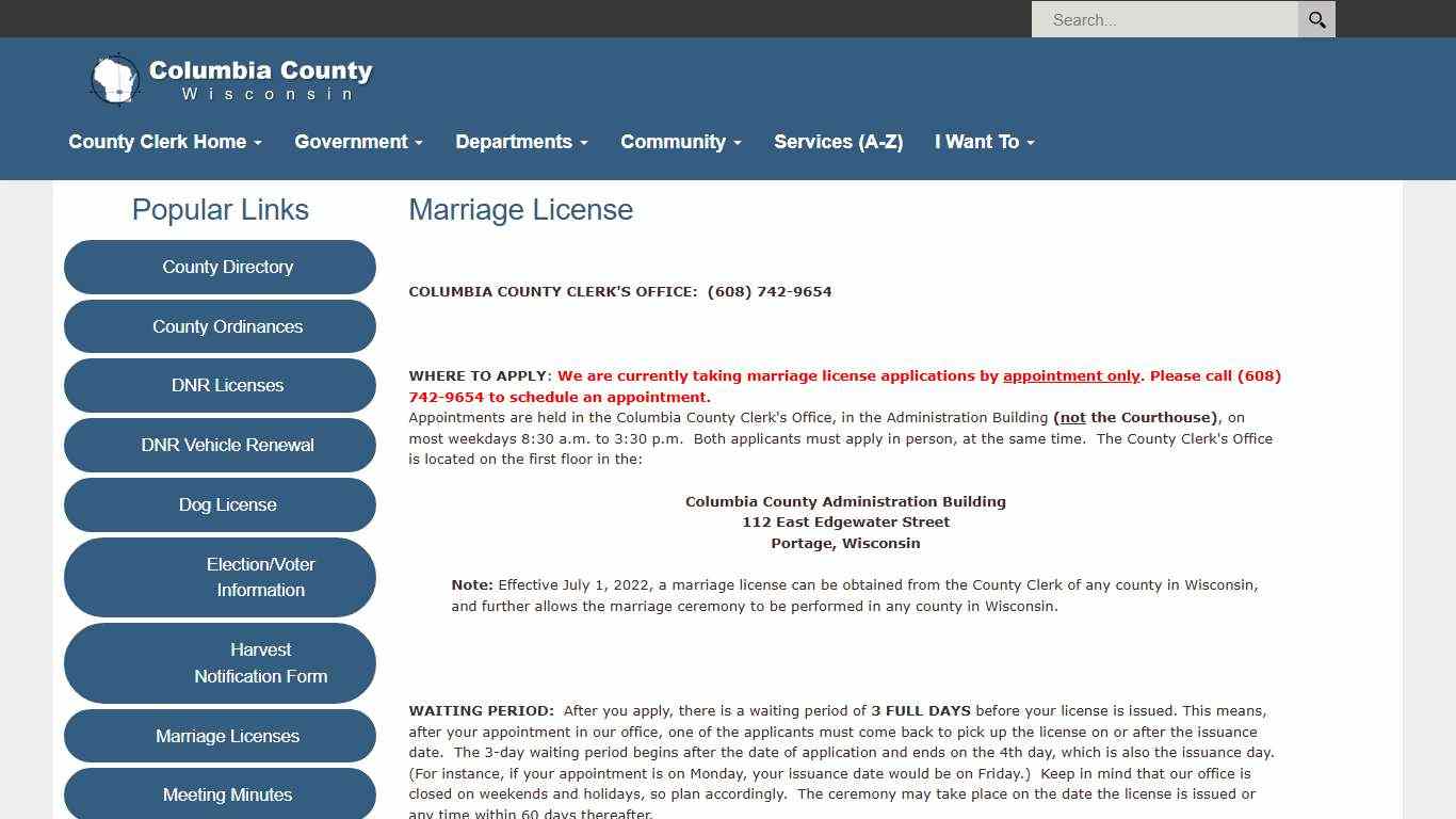 Columbia County Clerk - Marriage License