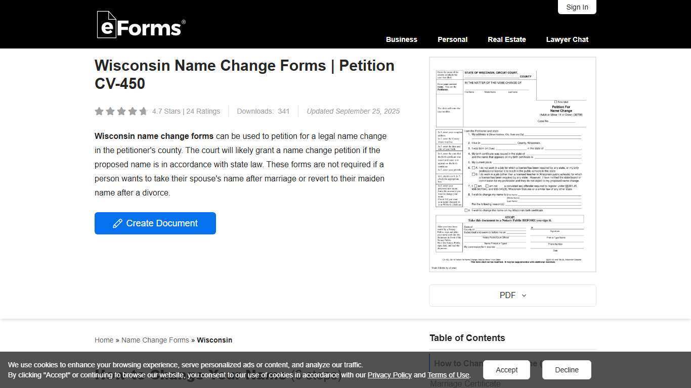 Free Wisconsin Name Change Forms - PDF – eForms